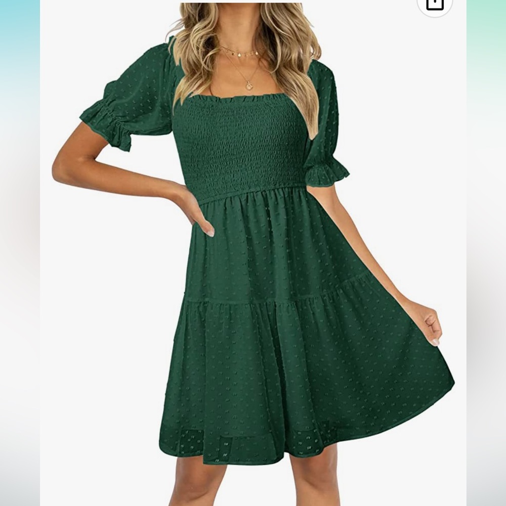 TECREW Women’s green Square Neck Puff Sleeve Mini Dress